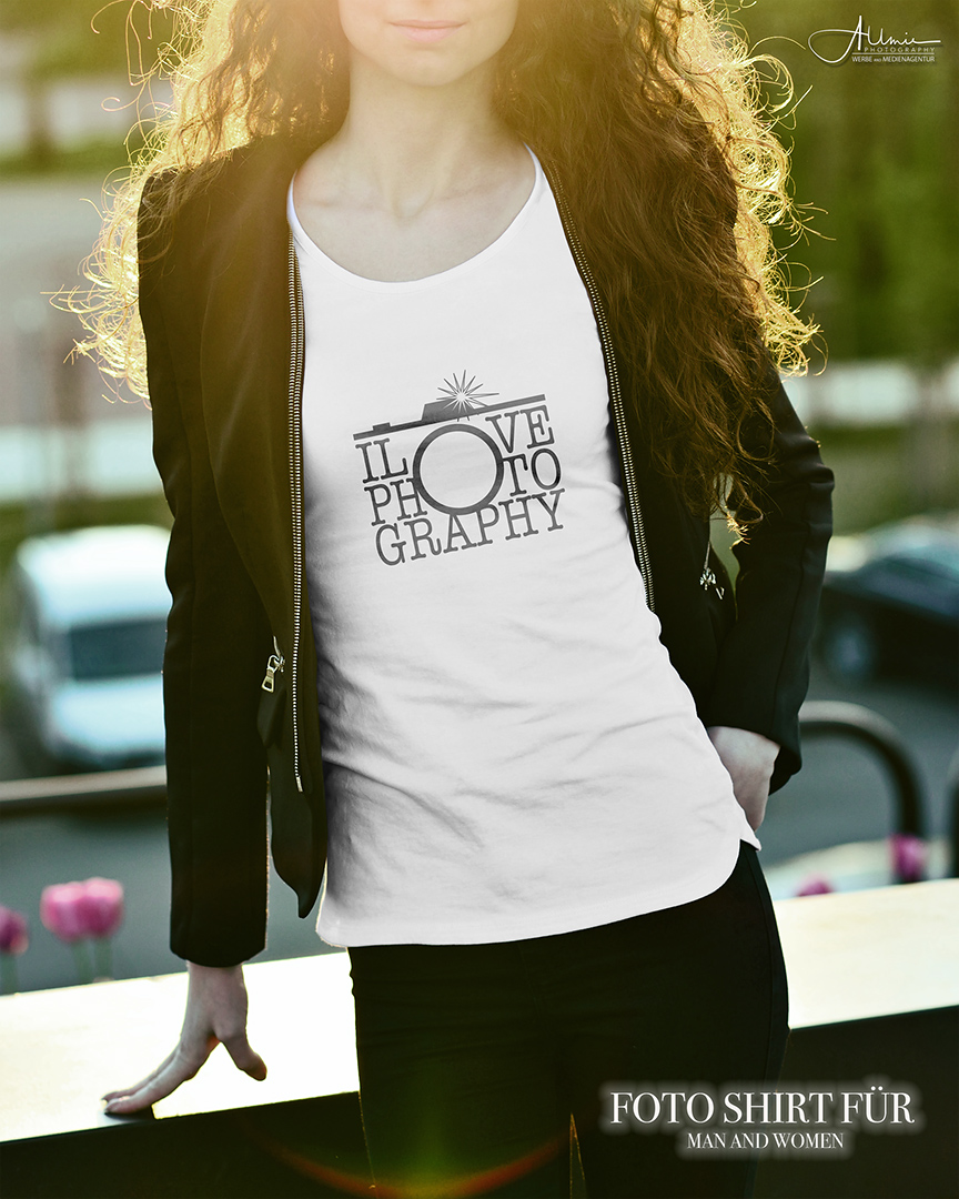 ILOVE PHOTOGRAPHY Lady Shirt talliert Allmie Textieldruck weiss